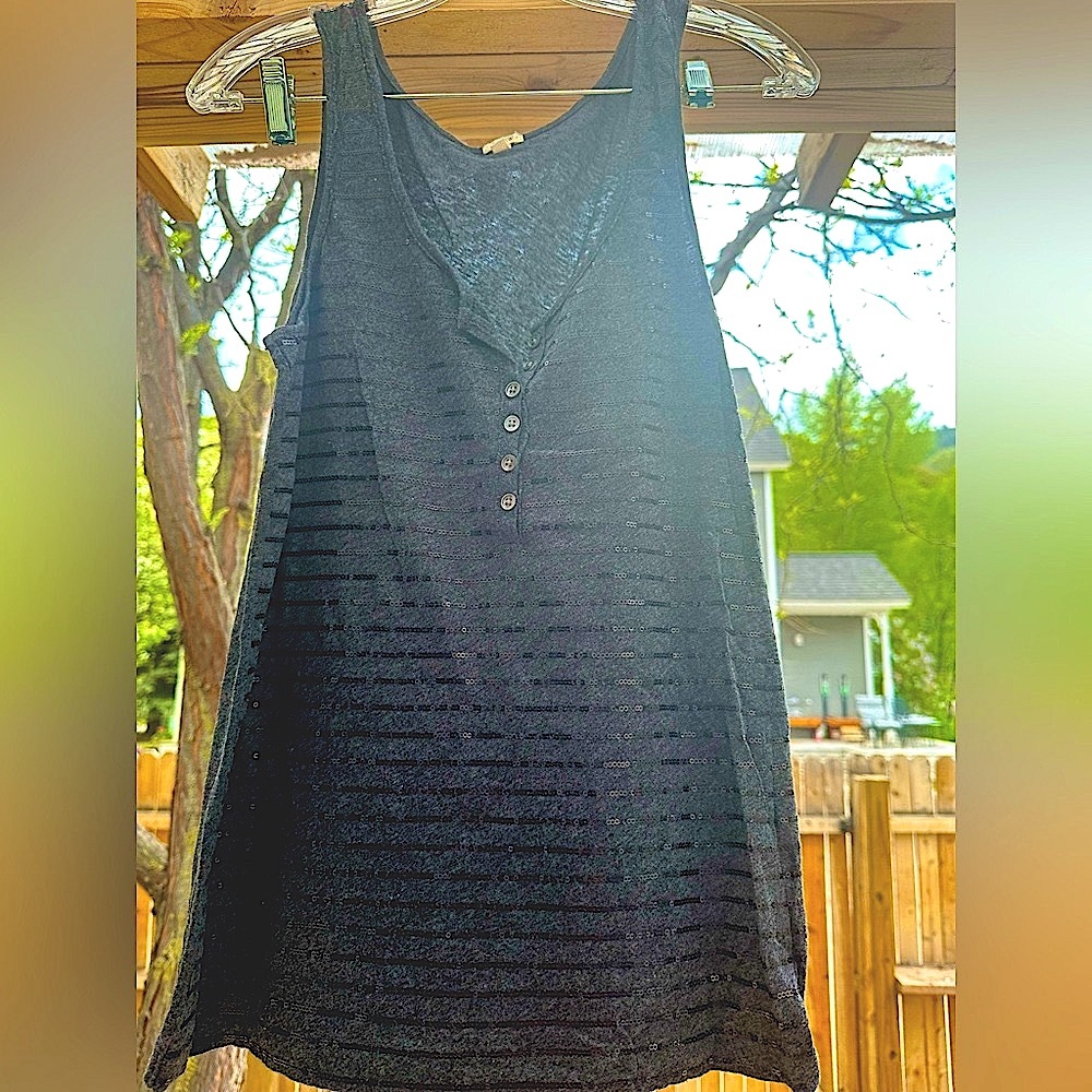 J. Crew Charcoal Cotton Linen Sequined Embellished Striped Henley Tank Top Small
